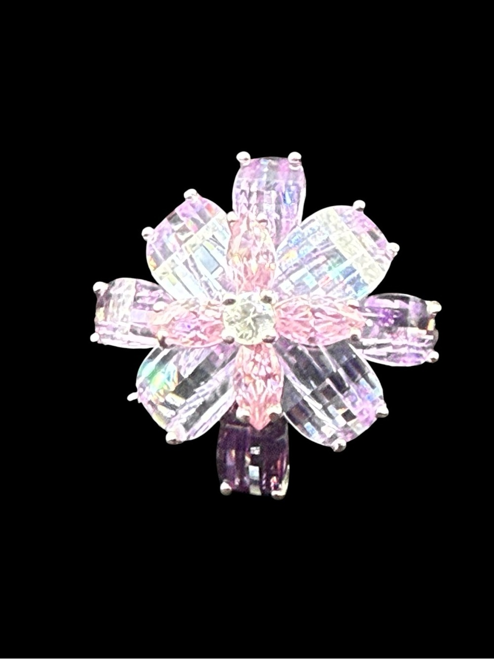 Signed KC Sterling Silver 925 Amethyst and CZ Cocktail Statement Ring size 7